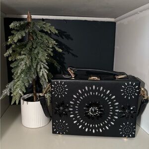 INC International Concepts Black Mini Bag with Floral Accents